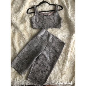 Snake skin crop top with biker shorts